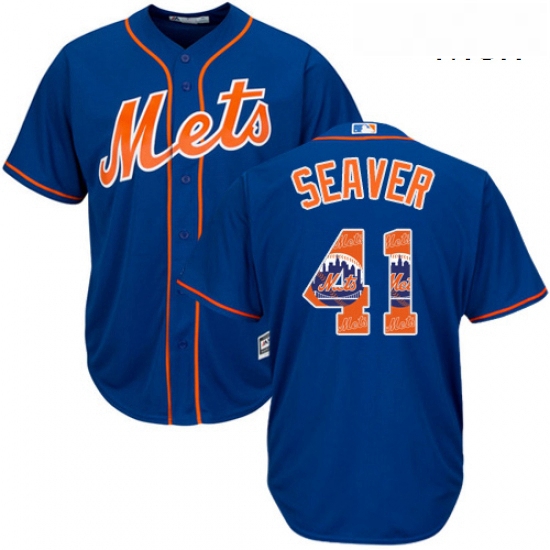 Mens Majestic New York Mets 41 Tom Seaver Authentic Royal Blue Team Logo Fashion Cool Base MLB Jerse