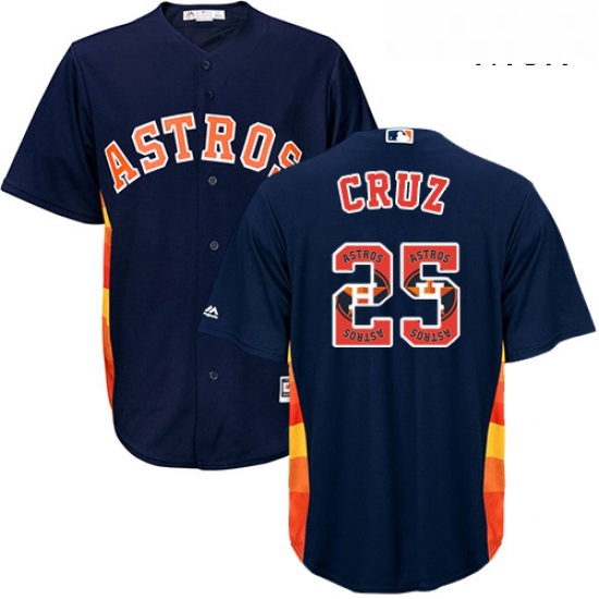 Mens Majestic Houston Astros 25 Jose Cruz Jr Authentic Navy Blue Team Logo Fashion Cool Base MLB Jer