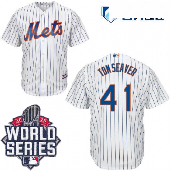 Mens Majestic New York Mets 41 Tom Seaver Authentic White Home Cool Base 2015 World Series MLB Jerse