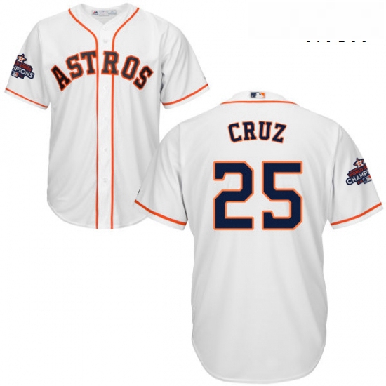 Mens Majestic Houston Astros 25 Jose Cruz Jr Replica White Home 2017 World Series Champions Cool Bas