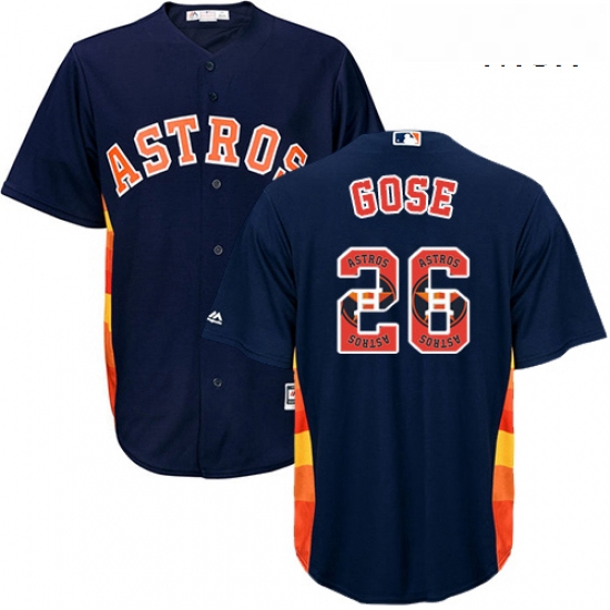 Mens Majestic Houston Astros 26 Anthony Gose Authentic Navy Blue Team Logo Fashion Cool Base MLB Jer