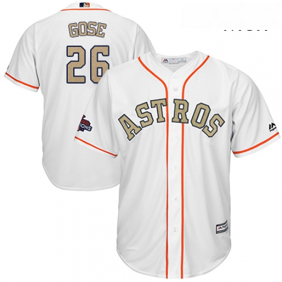 Mens Majestic Houston Astros 26 Anthony Gose Replica White 2018 Gold Program Cool Base MLB Jersey