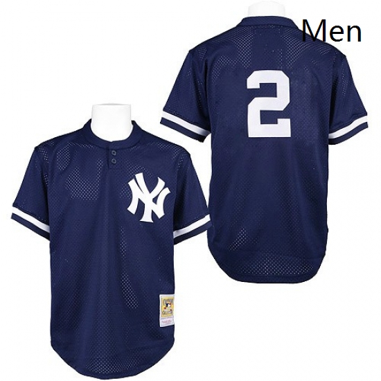 Mens Mitchell and Ness Practice New York Yankees 2 Derek Jeter Authentic Navy Blue Throwback MLB Jer