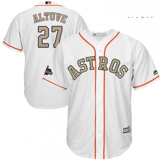 Mens Majestic Houston Astros 27 Jose Altuve Replica White 2018 Gold Program Cool Base MLB Jersey