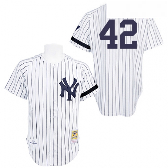 Mens Mitchell and Ness Practice New York Yankees 42 Mariano Rivera Authentic White Throwback MLB Jer