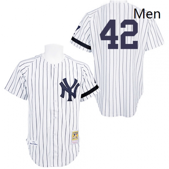 Mens Mitchell and Ness Practice New York Yankees 42 Mariano Rivera Replica White Throwback MLB Jerse