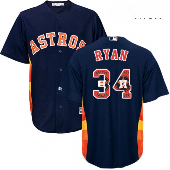 Mens Majestic Houston Astros 34 Nolan Ryan Authentic Navy Blue Team Logo Fashion Cool Base MLB Jerse