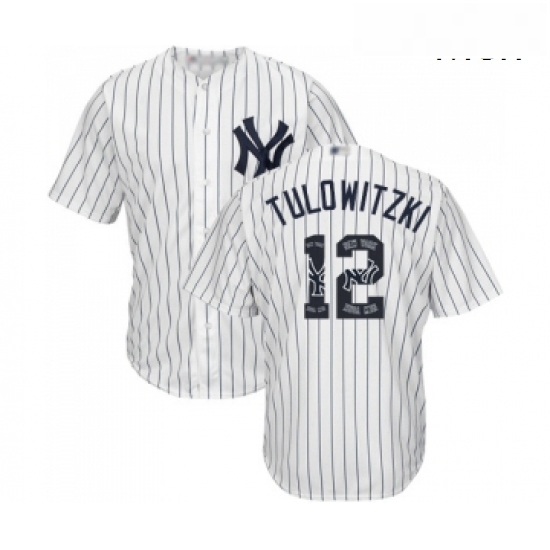 Mens New York Yankees 12 Troy Tulowitzki Authentic White Team Logo Fashion Baseball Jersey