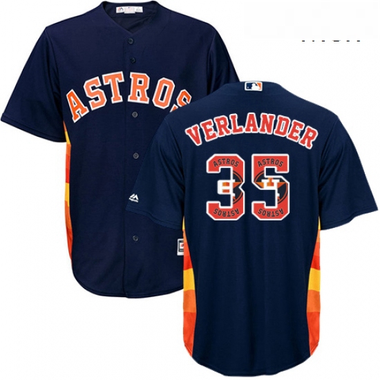 Mens Majestic Houston Astros 35 Justin Verlander Authentic Navy Blue Team Logo Fashion Cool Base MLB