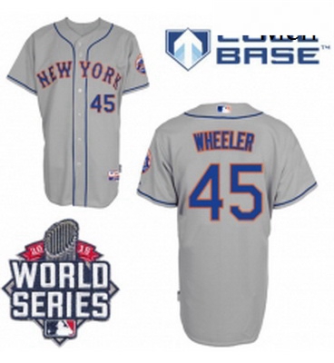 Mens Majestic New York Mets 45 Zack Wheeler Authentic Grey Road Cool Base 2015 World Series MLB Jers