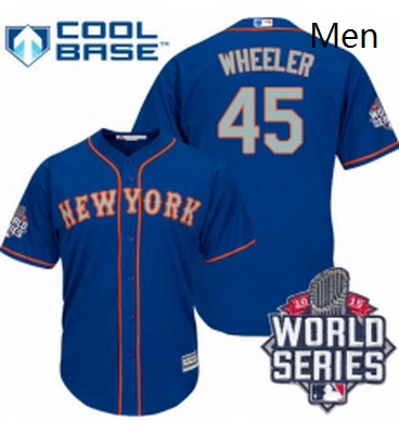 Mens Majestic New York Mets 45 Zack Wheeler Authentic Royal Blue Alternate Road Cool Base 2015 World