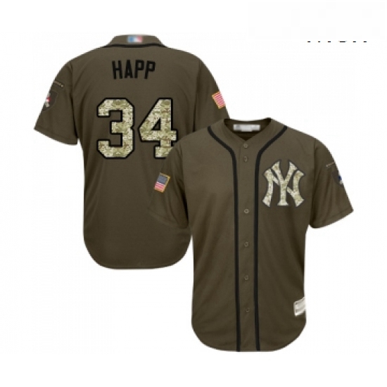 Mens New York Yankees 34 JA Happ Authentic Green Salute to Service Baseball Jersey