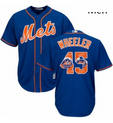 Mens Majestic New York Mets 45 Zack Wheeler Authentic Royal Blue Team Logo Fashion Cool Base MLB Jer