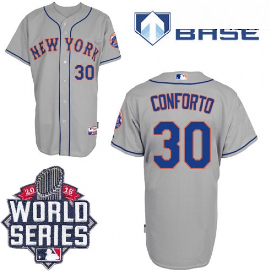 Mens Majestic New York Mets 30 Michael Conforto Authentic Grey Road Cool Base 2015 World Series MLB 