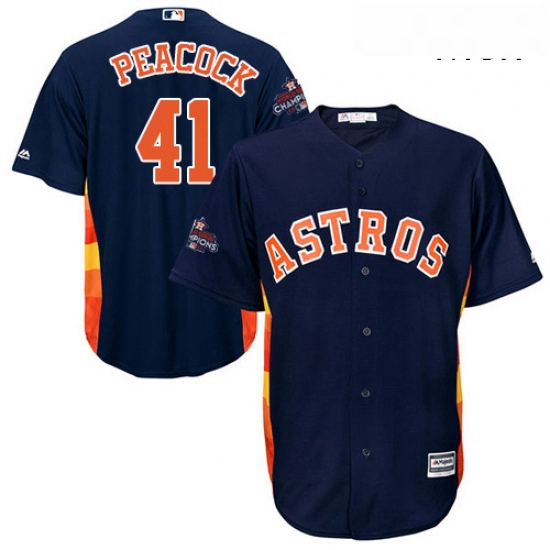 Mens Majestic Houston Astros 41 Brad Peacock Replica Navy Blue Alternate 2017 World Series Champions