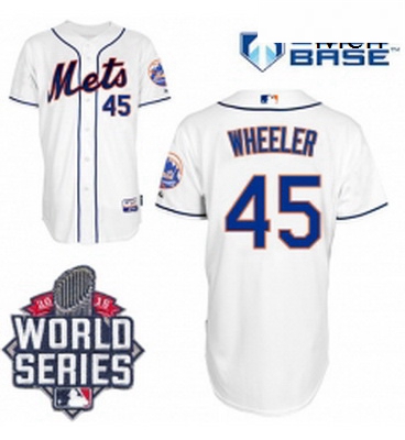 Mens Majestic New York Mets 45 Zack Wheeler Authentic White Alternate Cool Base 2015 World Series ML