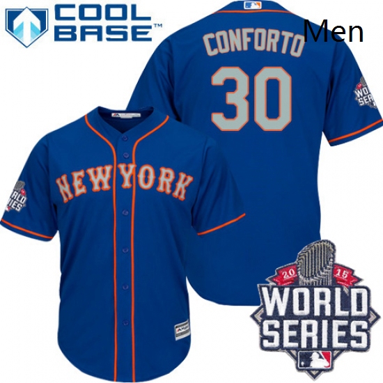 Mens Majestic New York Mets 30 Michael Conforto Authentic Royal Blue Alternate Road Cool Base 2015 W