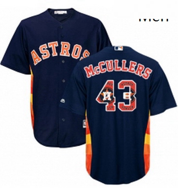 Mens Majestic Houston Astros 43 Lance McCullers Authentic Navy Blue Team Logo Fashion Cool Base MLB 