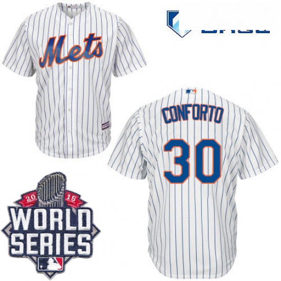 Mens Majestic New York Mets 30 Michael Conforto Authentic White Home Cool Base 2015 World Series MLB