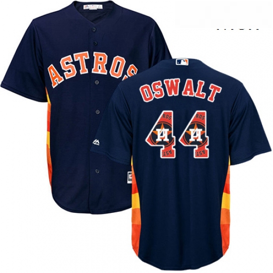 Mens Majestic Houston Astros 44 Roy Oswalt Authentic Navy Blue Team Logo Fashion Cool Base MLB Jerse