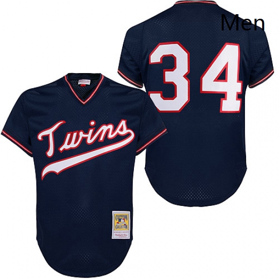 Mens Mitchell and Ness 1985 Minnesota Twins 34 Kirby Puckett Authentic Navy Blue Throwback MLB Jerse