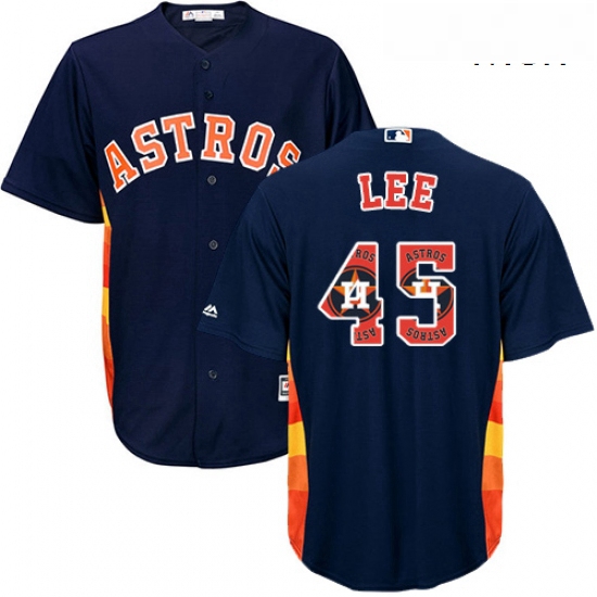 Mens Majestic Houston Astros 45 Carlos Lee Authentic Navy Blue Team Logo Fashion Cool Base MLB Jerse