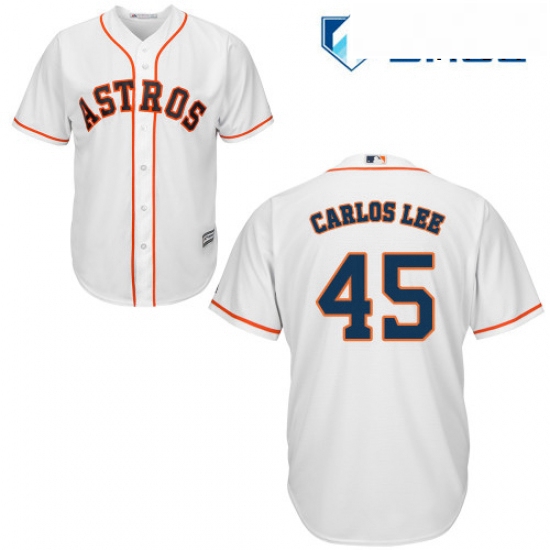 Mens Majestic Houston Astros 45 Carlos Lee Replica White Home Cool Base MLB Jersey