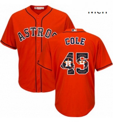 Mens Majestic Houston Astros 45 Gerrit Cole Authentic Orange Team Logo Fashion Cool Base MLB Jersey