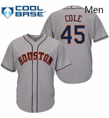 Mens Majestic Houston Astros 45 Gerrit Cole Replica Grey Road Cool Base MLB Jersey