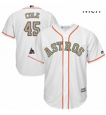 Mens Majestic Houston Astros 45 Gerrit Cole Replica White 2018 Gold Program Cool Base MLB Jersey