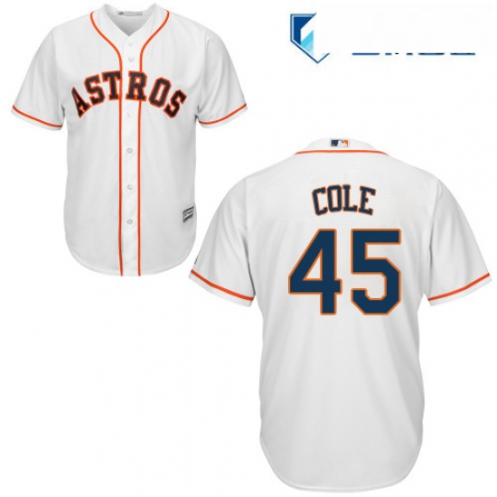 Mens Majestic Houston Astros 45 Gerrit Cole Replica White Home Cool Base MLB Jersey