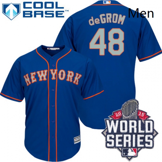 Mens Majestic New York Mets 48 Jacob deGrom Authentic Royal Blue Alternate Road Cool Base 2015 World