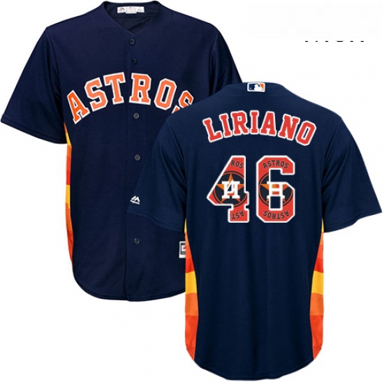 Mens Majestic Houston Astros 46 Francisco Liriano Authentic Navy Blue Team Logo Fashion Cool Base ML