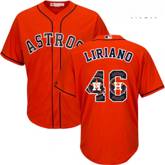 Mens Majestic Houston Astros 46 Francisco Liriano Authentic Orange Team Logo Fashion Cool Base MLB J