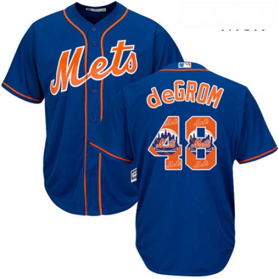 Mens Majestic New York Mets 48 Jacob deGrom Authentic Royal Blue Team Logo Fashion Cool Base MLB Jer