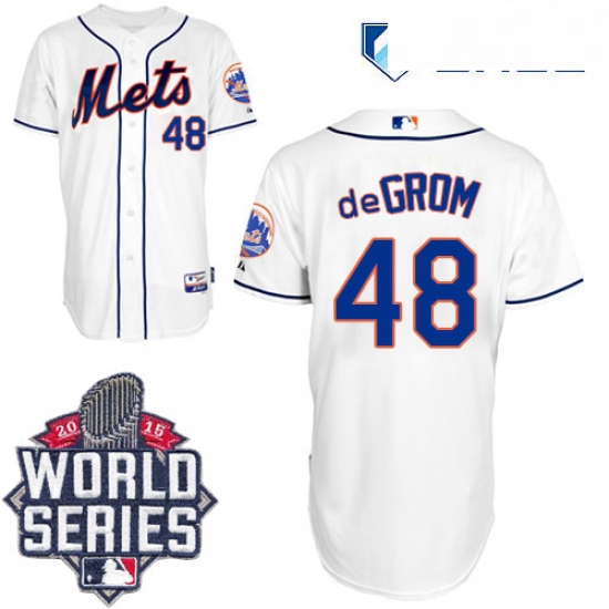 Mens Majestic New York Mets 48 Jacob deGrom Authentic White Alternate Cool Base 2015 World Series ML