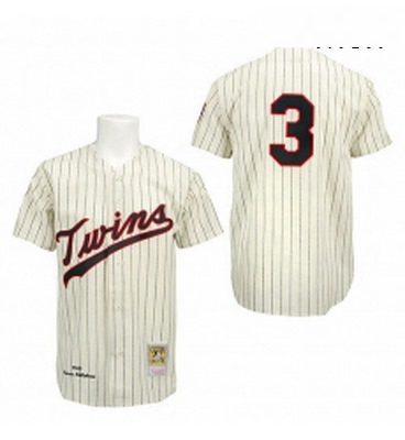 Mens Mitchell and Ness Minnesota Twins 3 Harmon Killebrew Authentic CreamBlack Strip Throwback MLB J