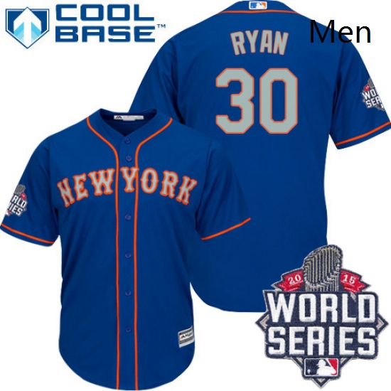 Mens Majestic New York Mets 30 Nolan Ryan Authentic Royal Blue Alternate Road Cool Base 2015 World S