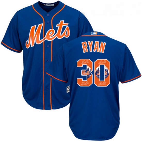 Mens Majestic New York Mets 30 Nolan Ryan Authentic Royal Blue Team Logo Fashion Cool Base MLB Jerse