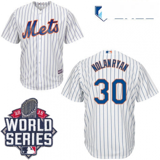 Mens Majestic New York Mets 30 Nolan Ryan Authentic White Home Cool Base 2015 World Series MLB Jerse