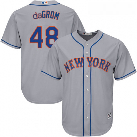 Mens Majestic New York Mets 48 Jacob deGrom Replica Grey Road Cool Base MLB Jersey