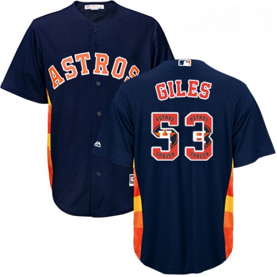 Mens Majestic Houston Astros 53 Ken Giles Authentic Navy Blue Team Logo Fashion Cool Base MLB Jersey