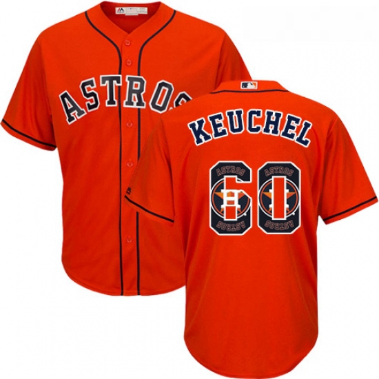 Mens Majestic Houston Astros 60 Dallas Keuchel Authentic Orange Team Logo Fashion Cool Base MLB Jers