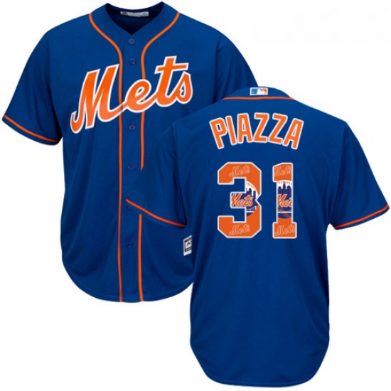 Mens Majestic New York Mets 31 Mike Piazza Authentic Royal Blue Team Logo Fashion Cool Base MLB Jers