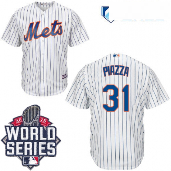 Mens Majestic New York Mets 31 Mike Piazza Authentic White Home Cool Base 2015 World Series MLB Jers