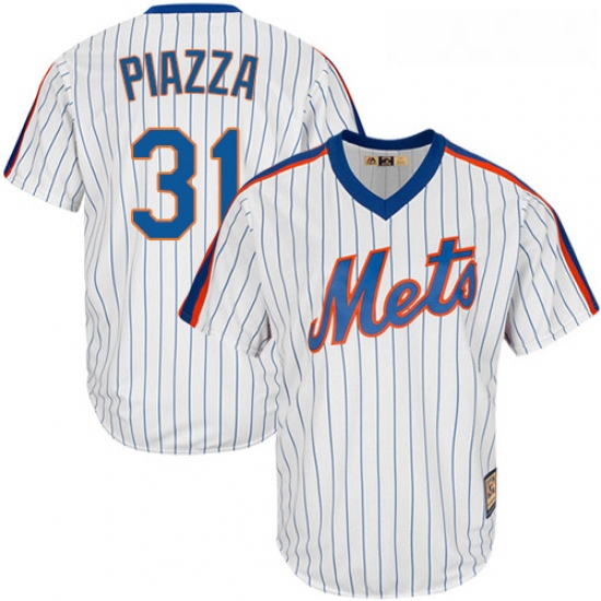 Mens Majestic New York Mets 31 Mike Piazza Replica White Cooperstown MLB Jersey