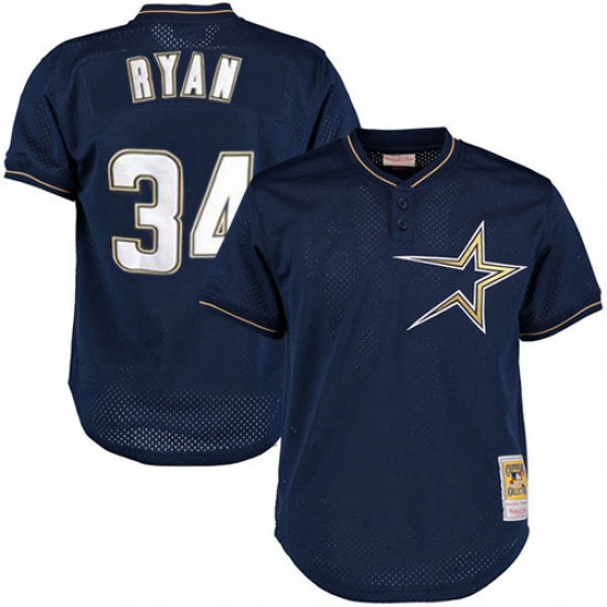 Mens Mitchell and Ness 1997 Houston Astros 34 Nolan Ryan Authentic Navy Blue Throwback MLB Jersey