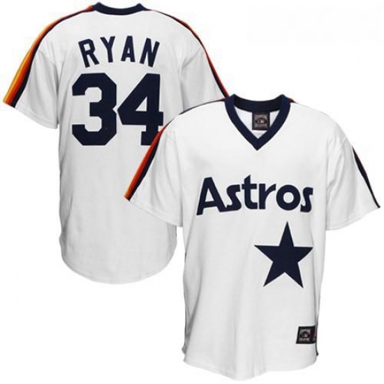 Mens Mitchell and Ness Houston Astros 34 Nolan Ryan Authentic White Throwback MLB Jersey