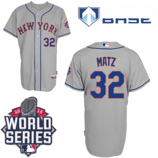 Mens Majestic New York Mets 32 Steven Matz Authentic Grey Road Cool Base 2015 World Series MLB Jerse