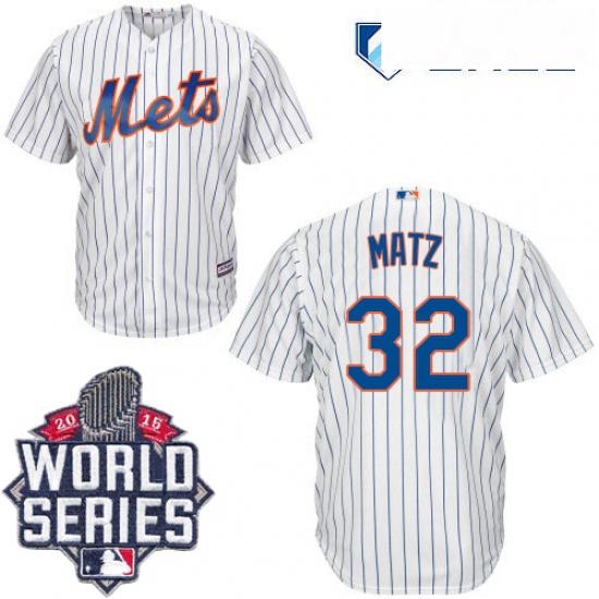 Mens Majestic New York Mets 32 Steven Matz Authentic White Home Cool Base 2015 World Series MLB Jers